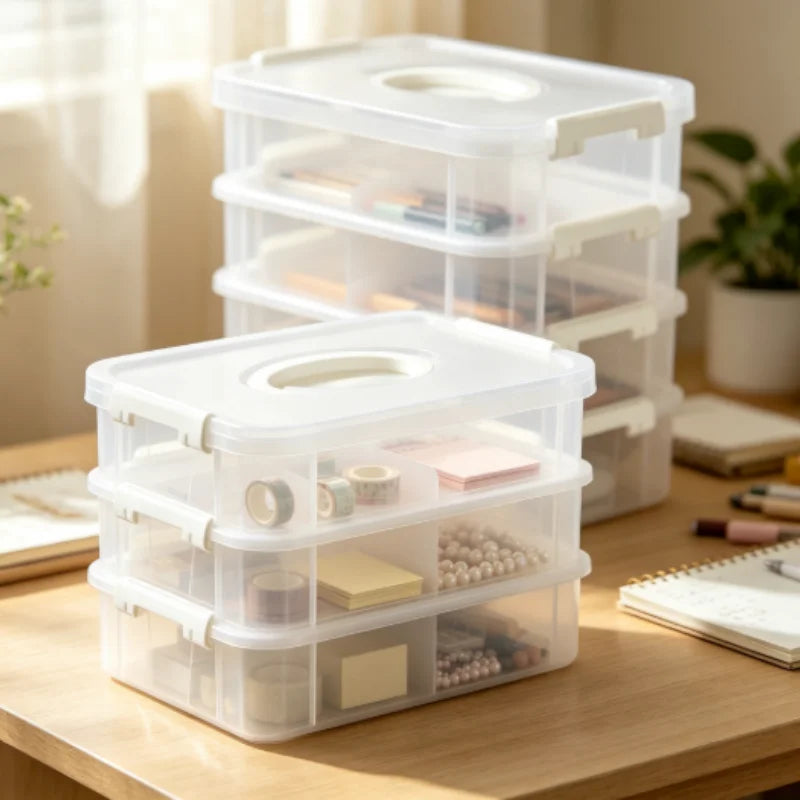 HOMEFISH Transparent Partitioned Storage Box with Lid Organizer Partitioned Storage Box Babs