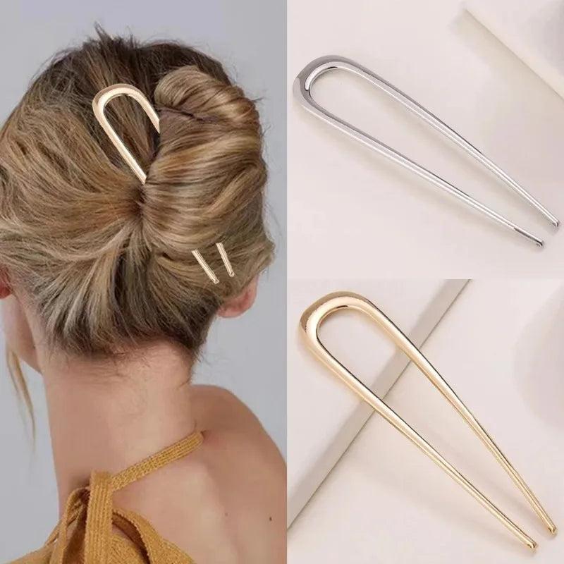 U-Shaped Metal Hair Fork Sticks | Gold Silver Black Alloy Hair Fork Sticks Babs