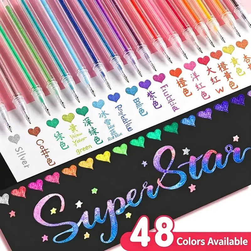 Glitter Gel Pen Set 24/36/48 PCS – Neon Shimmer 1.0mm Tip Glitter Gel Pen Set Babs