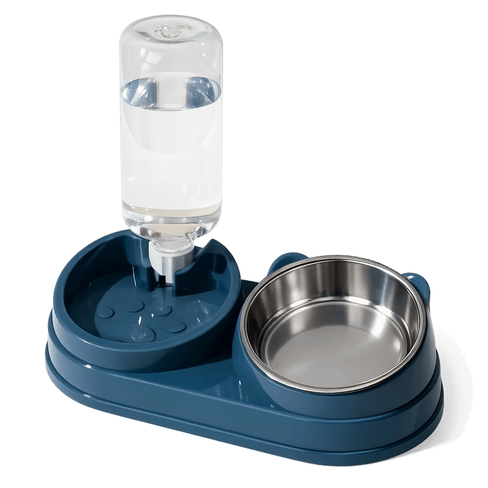 2-in-1 Tilted Dog & Cat Bowl – Stainless Steel Dry/Wet Feeder Pet Feeding Bowl Babs Dark Blue