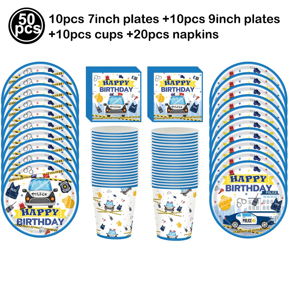Police Theme Kids Party Supplies – Plates, Cups & Balloons Set Party Supply Set Babs cutlery set A As pictures show