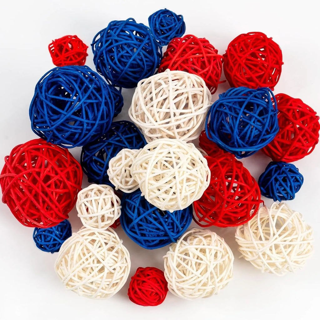 18/24pcs Red & Blue Rattan Ball Pendants – 4th of July Decor Holiday Party Decor Babs 24pcs One Size