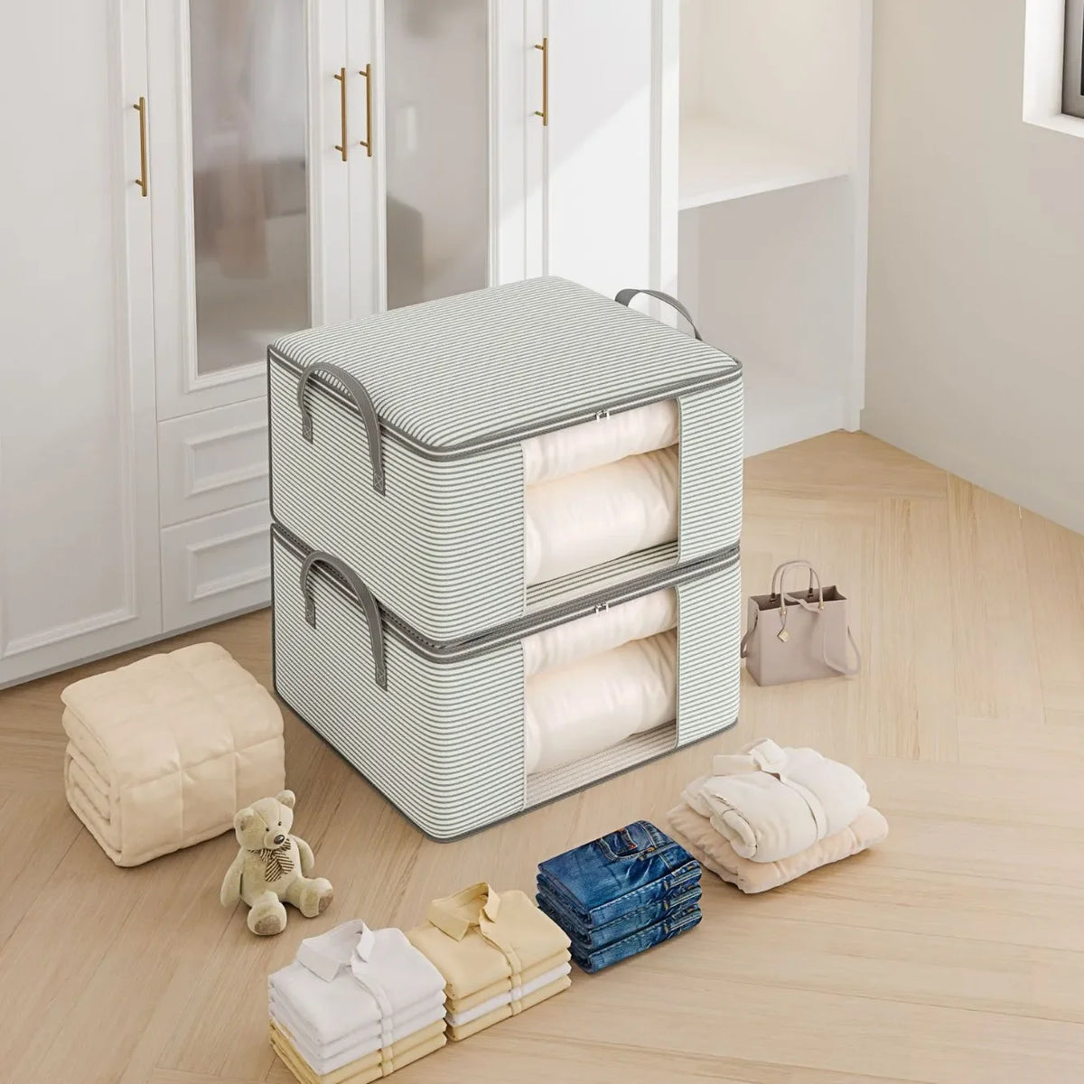 Large Comforter Storage Bag – Foldable Mothproof Organizer Bedding Storage Bag Babs