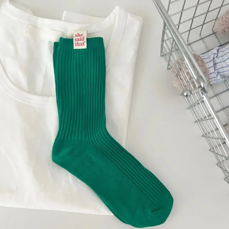 Japanese Retro Cotton Pile Socks – Korean Style Women's Casual Women's Cotton Socks Babs green One Size
