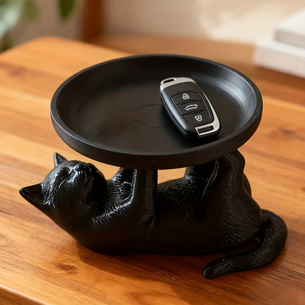 Resin Cat Statue with Tray – Entryway Key Holder Décor Decorative Cat Statue Babs