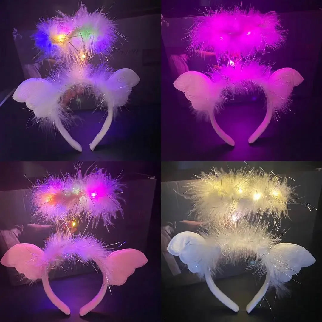 Angel Wings LED Feather Headband | Fairy Cosplay Party LED Costume Headband Babs