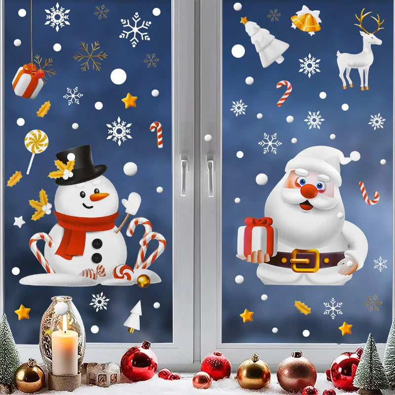 Christmas Window Stickers Santa Snowman Static Glass Decals Holiday Window Stickers Babs Set1-2Sheets