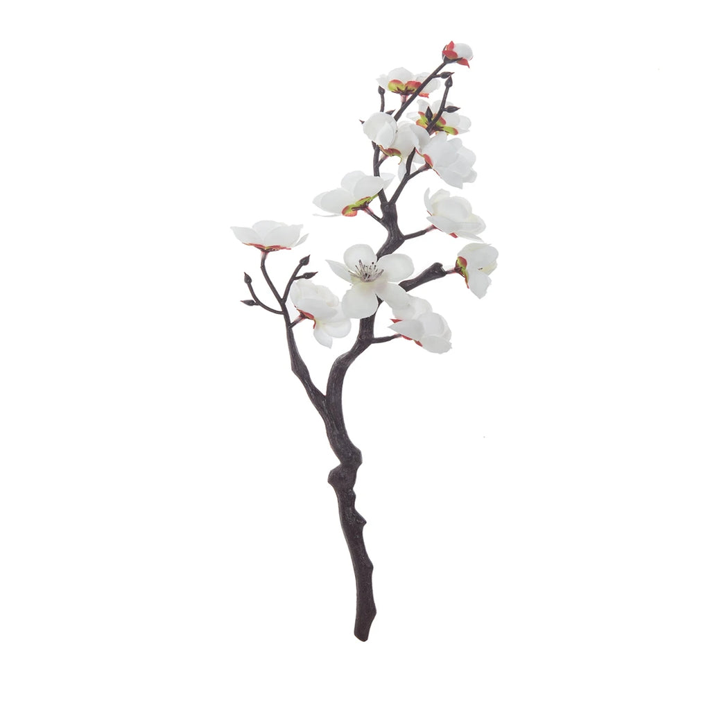 Silk Plum Blossom & Peach Branch Artificial Flowers | 37cm Artificial Floral Branch Babs Milky White 3 pcs