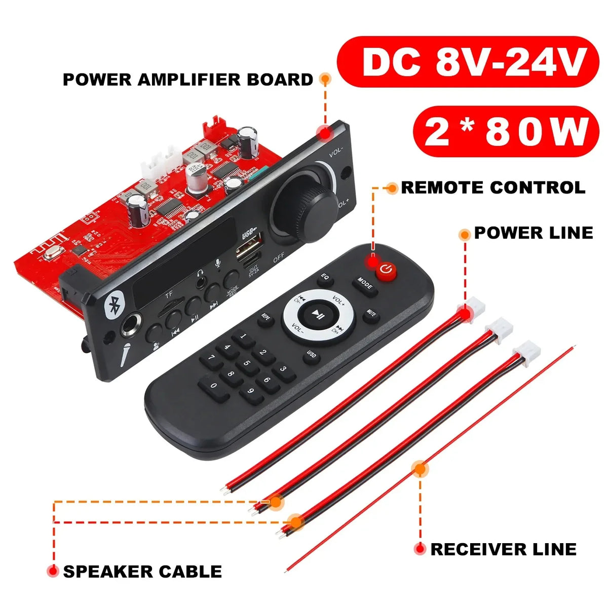 Bluetooth MP3 Decoder Board Amplifier – USB TF FM Car Audio DIY Bluetooth Amplifier Board Babs 160W