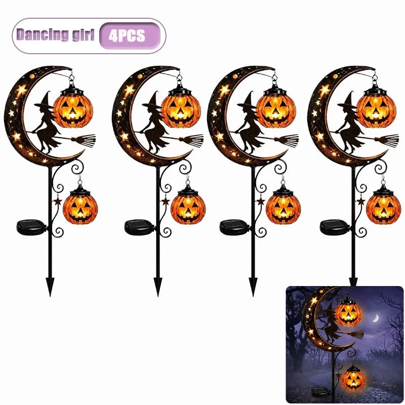 Solar Halloween Stake Lights – Black Cat & Pumpkin Moon Garden Solar Garden Stake Light Babs Dancing girl-4PCS