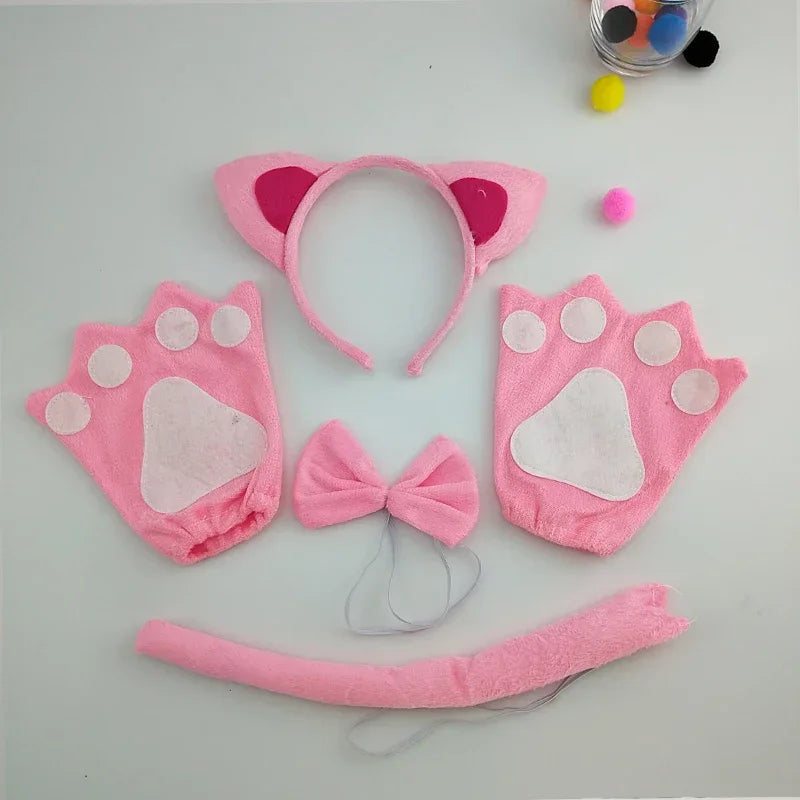 5-Piece Kids Animal Ear Headband & Tail Costume Set
