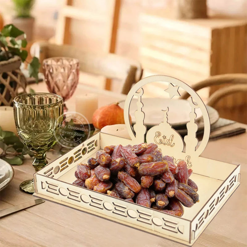 Wooden Eid Mubarak Food Tray – Ramadan Cake Display & Décor Wooden Serving Tray Babs