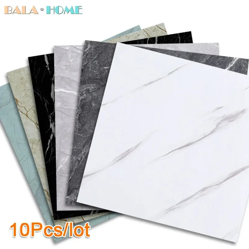 10pcs Self-Adhesive Marble PVC Tile Wall Stickers 30×30cm Peel & Stick Wall Tiles Babs