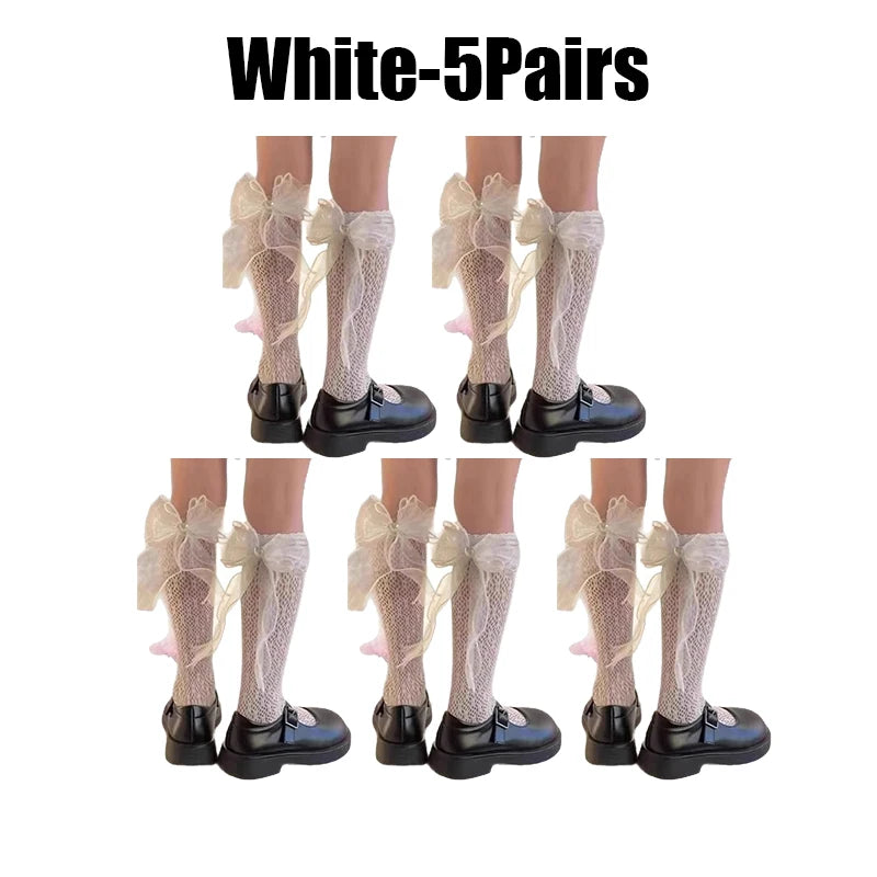 Girls Lace Bowknot Knee High Stockings – Princess Socks Girls Knee High Socks Babs White 5Paris 3XS