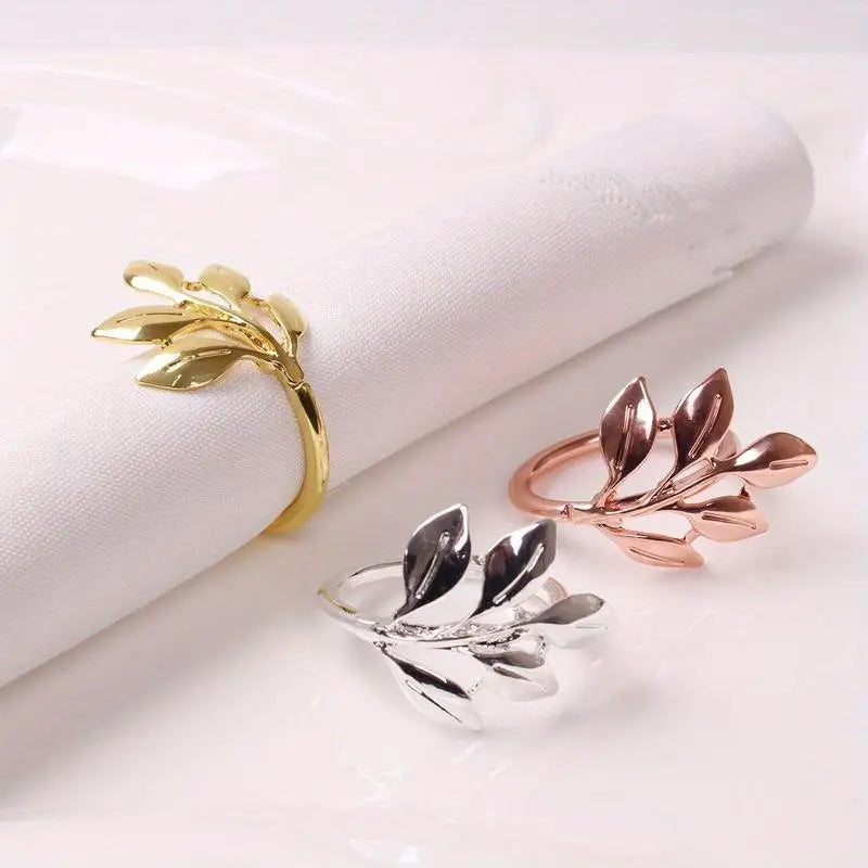 10pcs Leaf Napkin Rings – Carved Hollow Metal Table Décor Napkin Rings Babs