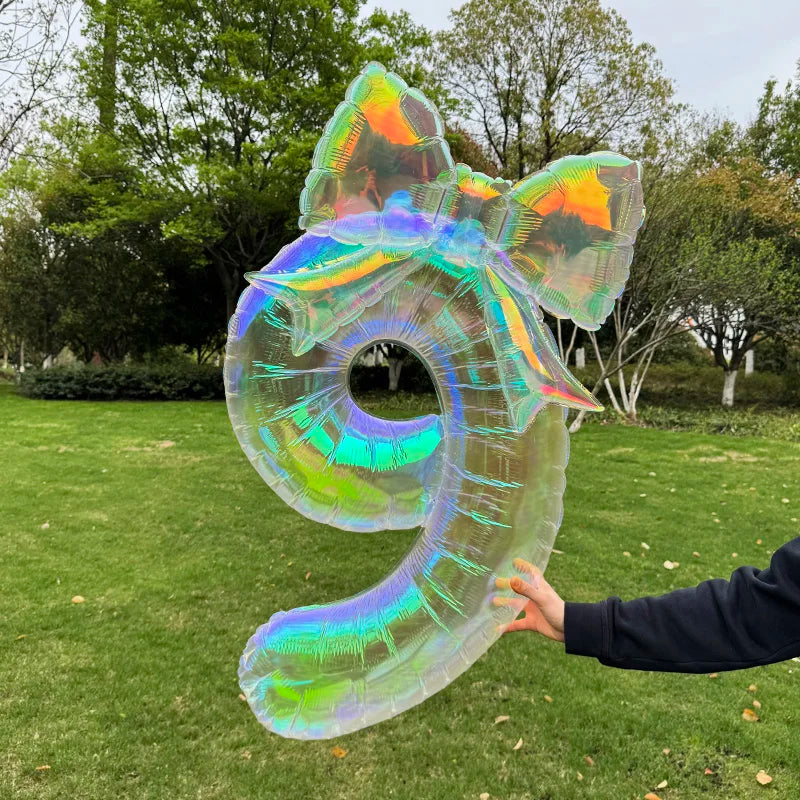 40" Colorful Number Foil Balloons with Bow | Birthday Party Decor Foil Number Balloon Babs 9 40Inch