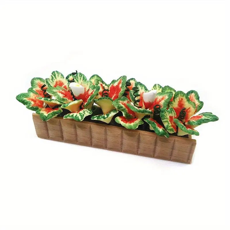 1:12 Miniature Clay Flower Bonsai – Wooden Box Home Decor Miniature Decor Ornament Babs