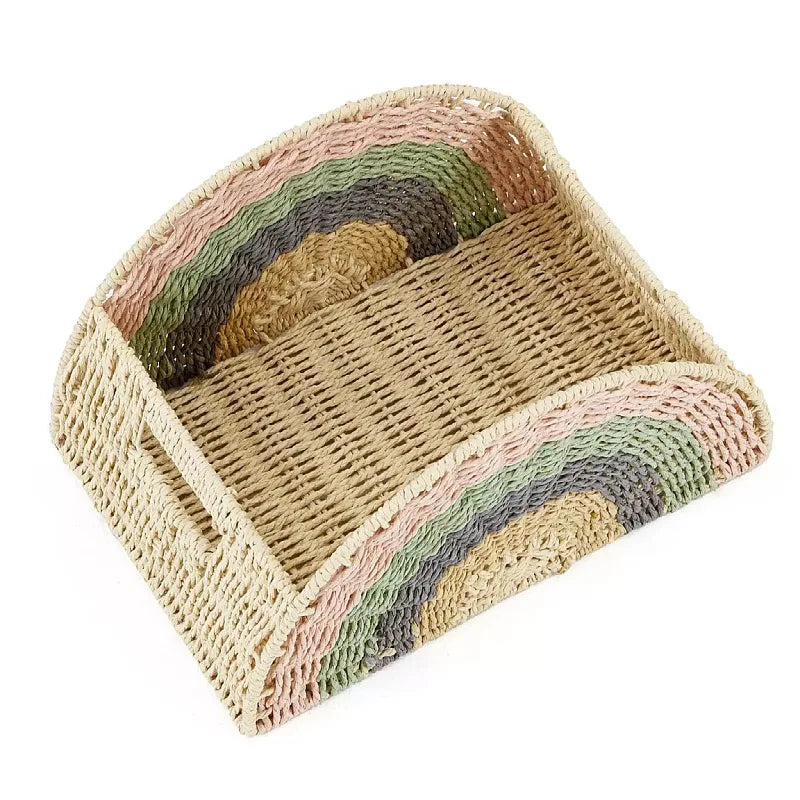 Rainbow Woven Storage Basket | Eco Paper Rope Organizer Woven Storage Basket Babs