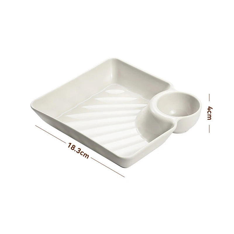 Multicolor Plate with Dipping Compartment for Snacks & Dining Dipping Snack Plate Babs White
