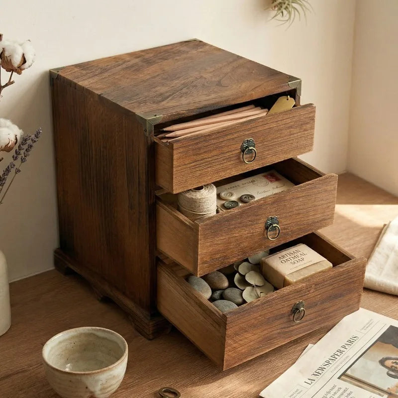 Vintage 3-Layer Wooden Desktop Organizer Drawer Box Desktop Drawer Organizer Babs