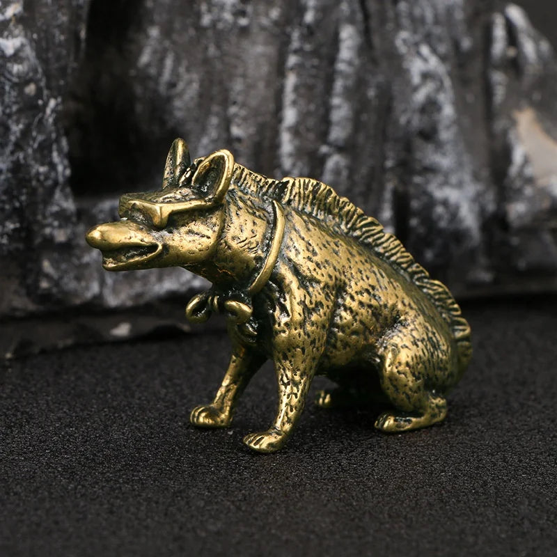 Brass Hyena Figurine – Vintage Desktop Miniature Statue Brass Figurine Babs