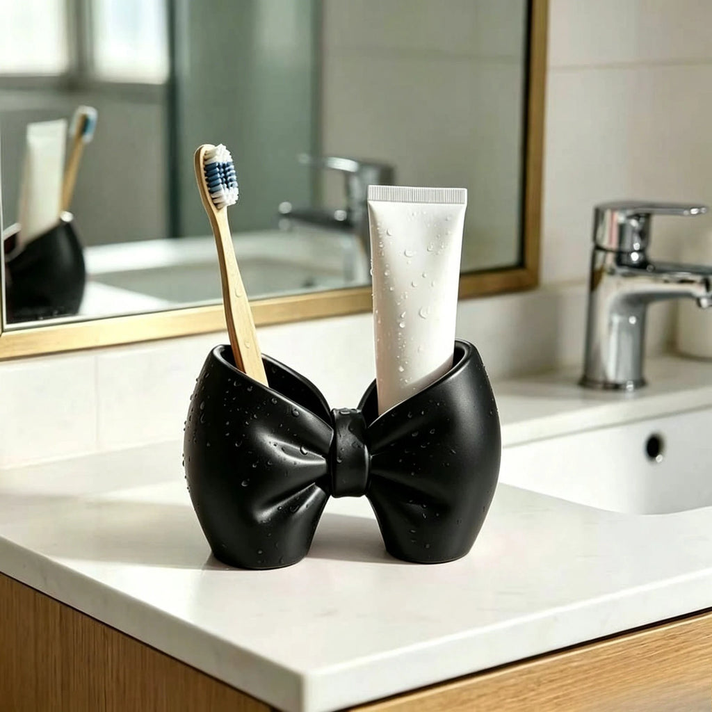 Bow-Shaped Toothbrush & Pen Holder – Cute Plastic Organizer Toothbrush Holder Babs black