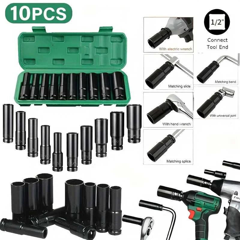 1/2" Drive Deep Impact Socket Set – Heavy Duty Chrome Finish Impact Socket Set Babs