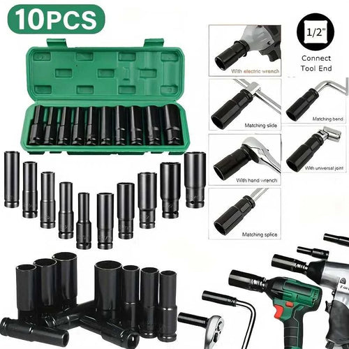 1/2" Drive Deep Impact Socket Set – Heavy Duty Chrome Finish Impact Socket Set Babs