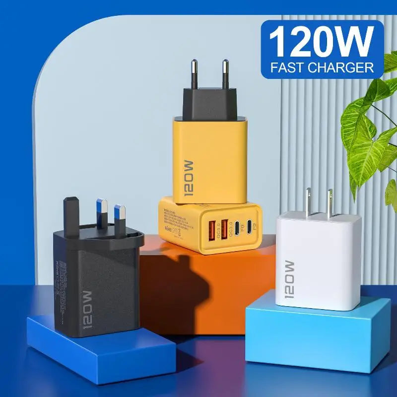 4-Port 120W USB-C Fast Charger – PD & QC 3.0 Wall Adapter USB Wall Charger Babs