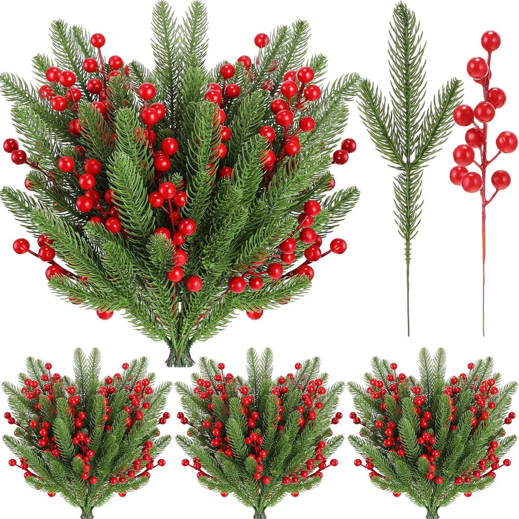 Artificial Pine Holly Berry Branch Combo – Christmas Wreath Decor Artificial Holiday Branches Babs
