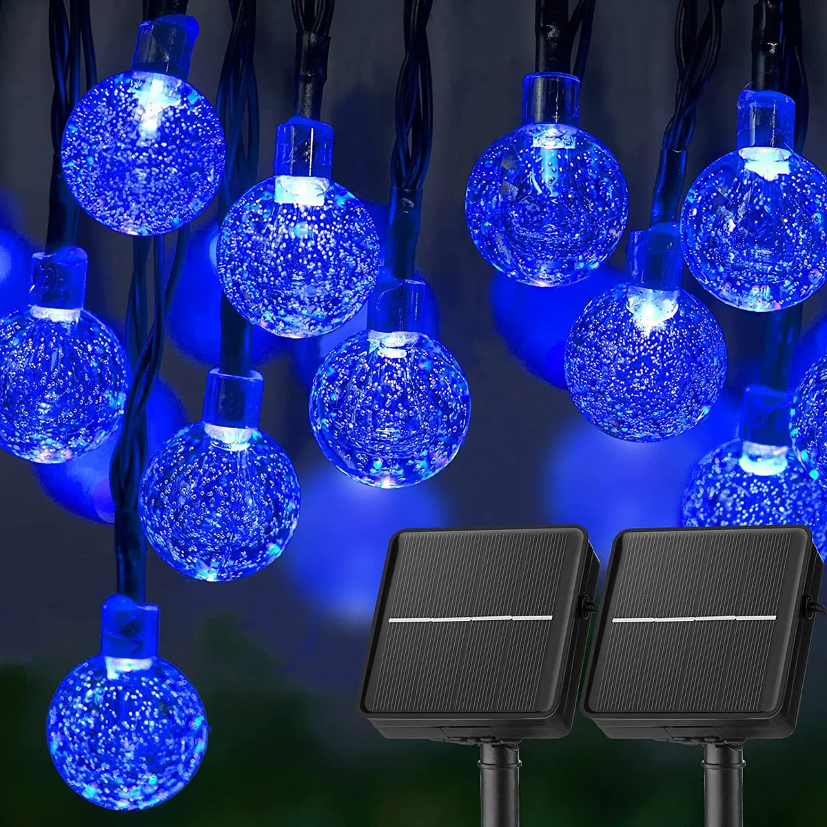 Solar String Lights 60 LED Crystal Globe Outdoor 8 Modes Solar String Lights Babs Blue 7M50LEDs