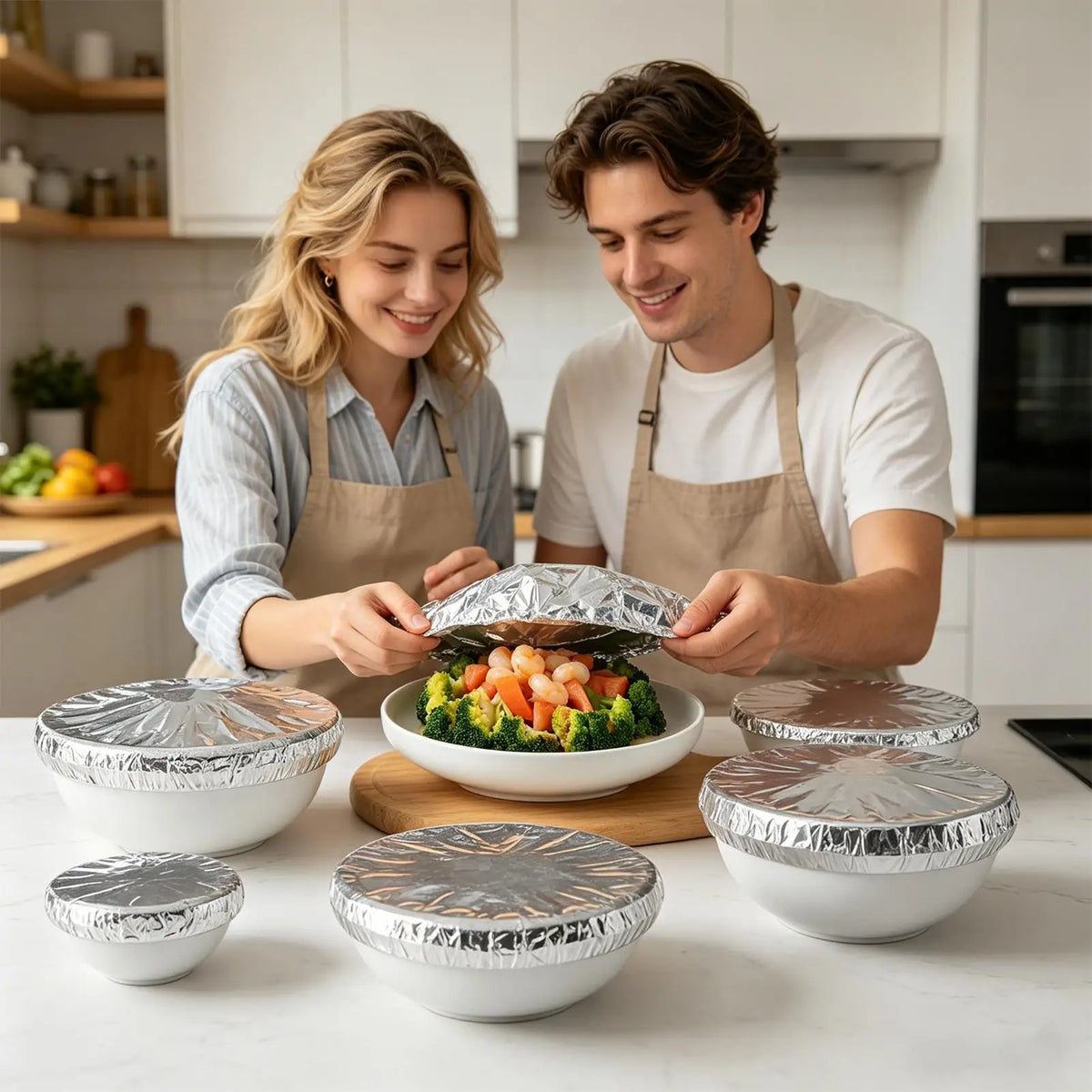 30-Pack Reusable Aluminum Foil Bowl Covers – Food Grade, Oven Safe Aluminum Foil Bowl Covers Babs