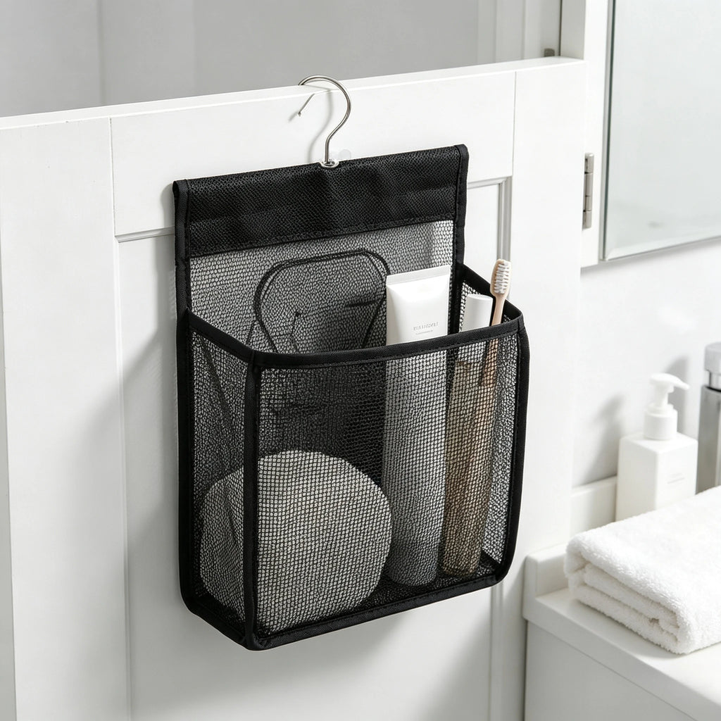 Black Mesh Clip Hanging Storage Bag – Closet & Bathroom Hanging Storage Bag Babs