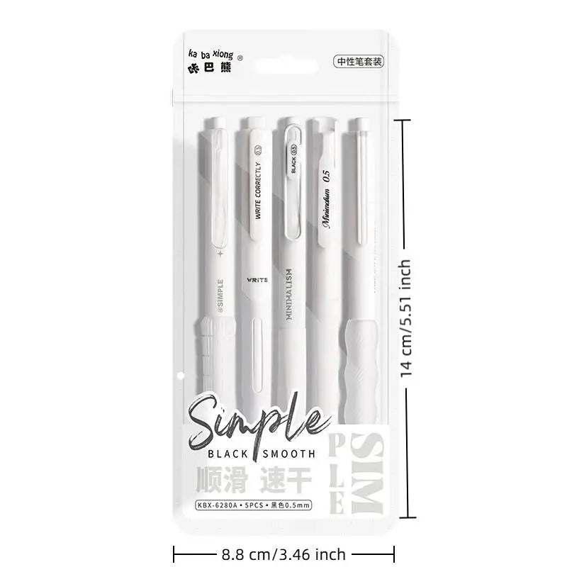 5-Pack Retractable Gel Pens 0.5mm Black Ink Korean Style Retractable Gel Pen Babs