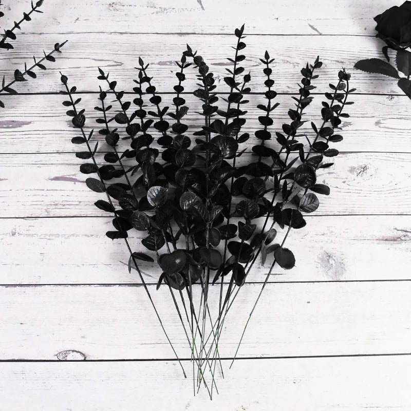 Black Artificial Eucalyptus Stems 10/20 Pcs – Halloween Décor Artificial Flower Stems Babs