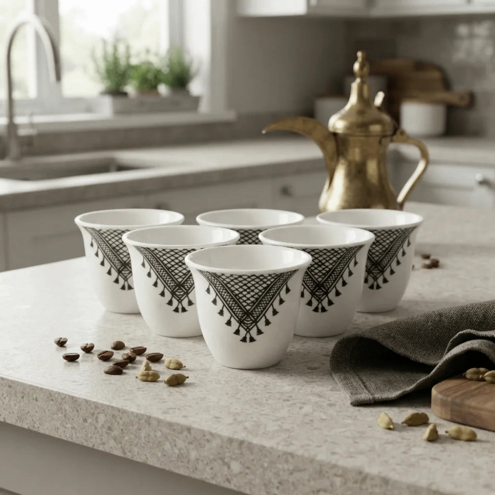 6-Piece Ceramic Turkish Coffee Cup Set – 70ml Vintage Style Ceramic Coffee Cup Set Babs