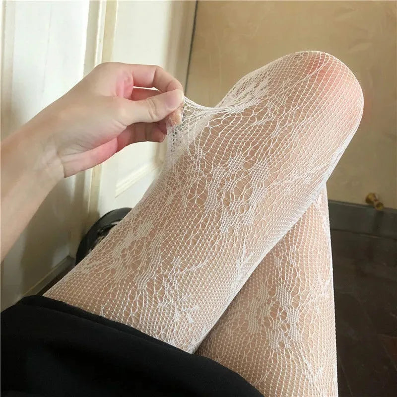 Lolita Lace Mesh Pantyhose – Floral Jacquard Fishnet Tights Lace Fishnet Tights Babs