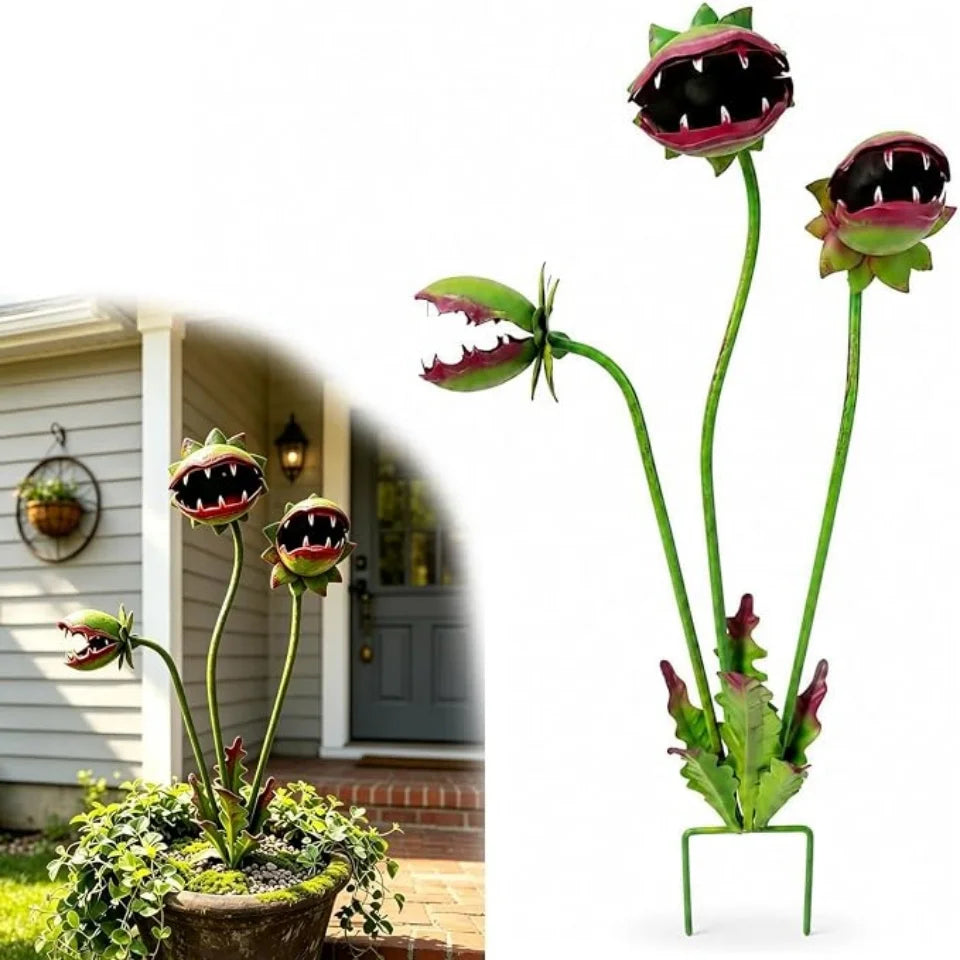Metal Venus Flytrap Garden Stake – Carnivorous Plant Yard Art Metal Garden Stake Babs