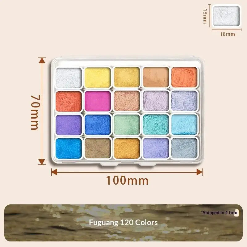 20-Color Metallic Pearlescent Solid Watercolor Paint Set Watercolor Paint Set Babs A4