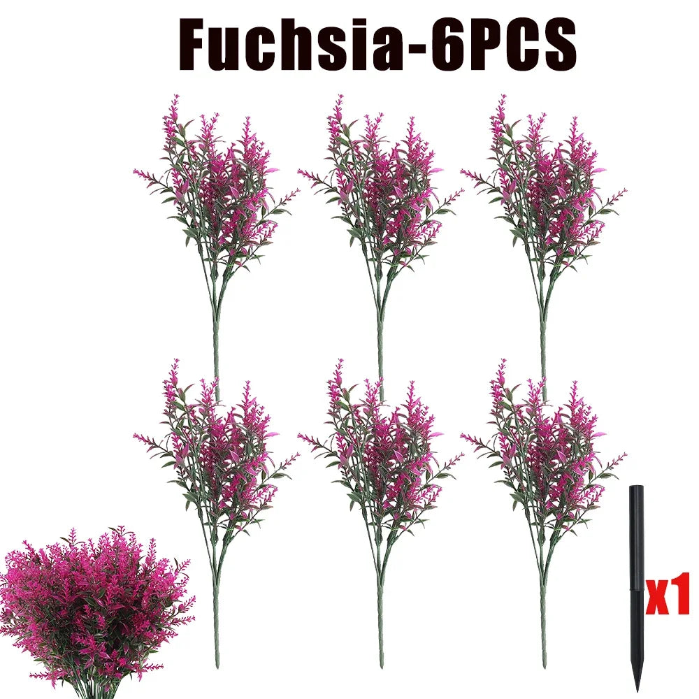 UV Resistant Artificial Lavender Shrubs – Outdoor Garden Decor Artificial Flower Shrub Babs Fuchsia-6PCS 34CM