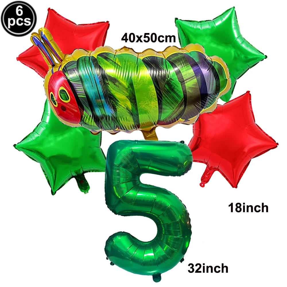 Cartoon Caterpillar Foil Balloon Set – 32" Number Balloons 1–9 Party Foil Balloons Babs Gold As pictures show