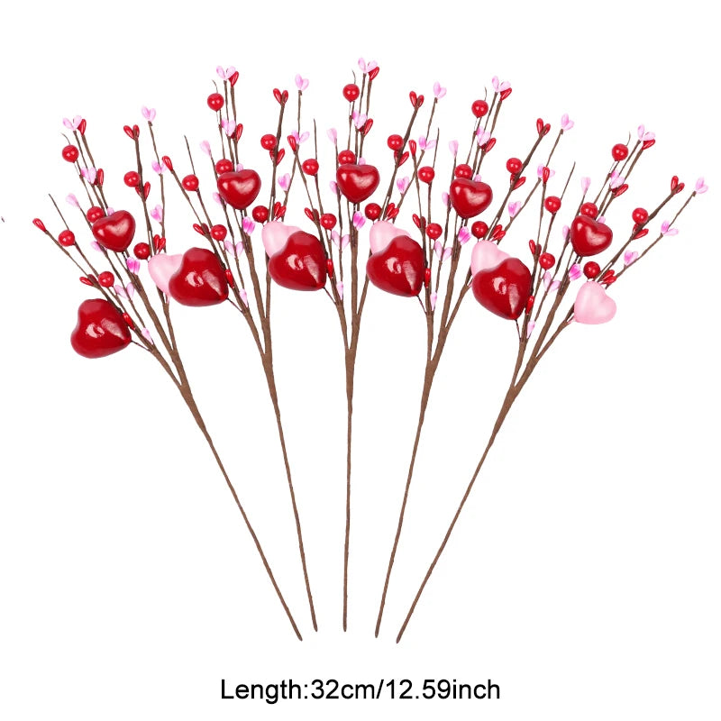 5pcs Artificial Heart Berry Picks – Wedding & Valentine's Décor Artificial Floral Picks Babs A 5Pcs