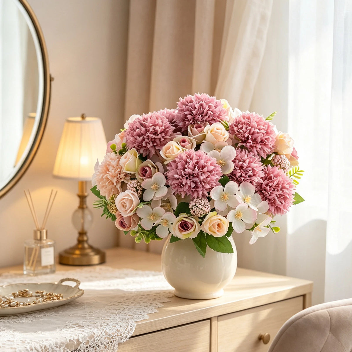 Silk Chrysanthemum Rose Artificial Flowers – Wedding & Home Décor Artificial Flower Bouquet Babs