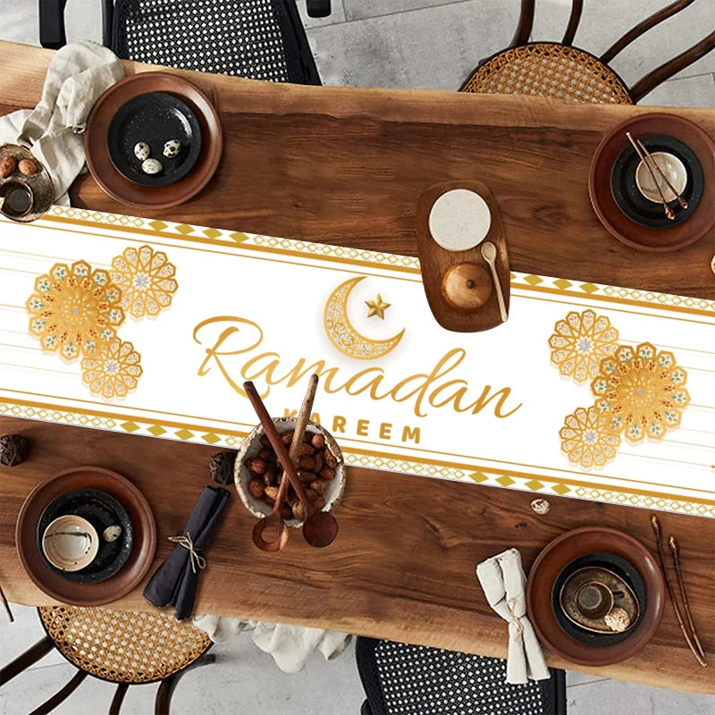 Ramadan Eid Mubarak Table Runner – Festive Polyester Tablecloth Festive Table Runner Babs