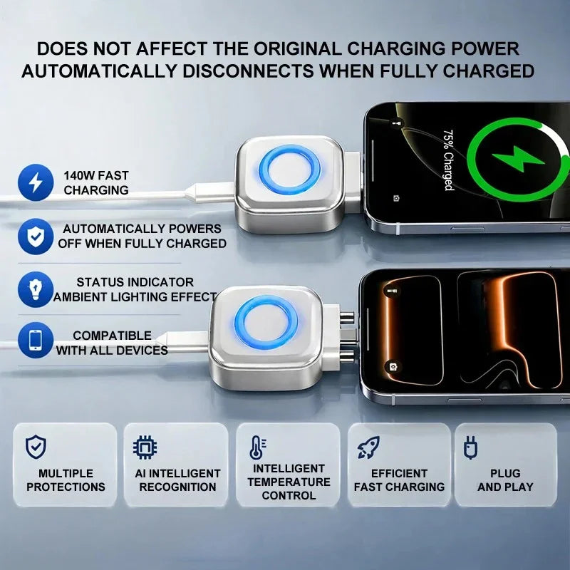 140W PD Type-C Fast Charger with RGB Light & Auto Power-Off USB-C Fast Charger Babs