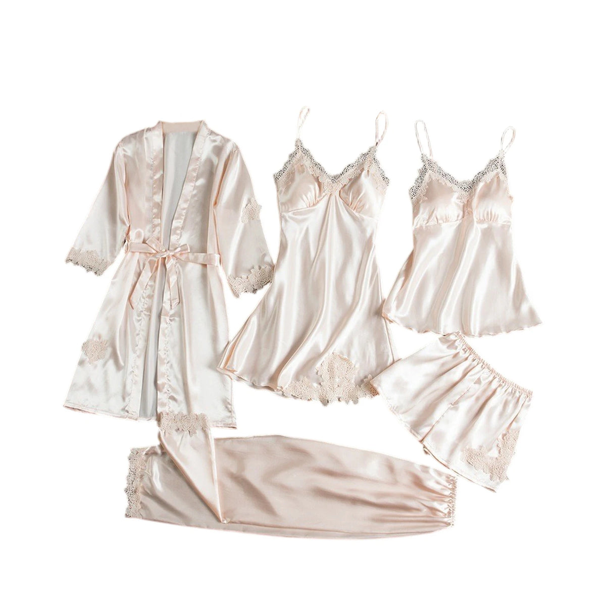 Ice Silk Women's 5-Piece Sleepwear Robe & Nightgown Set Sleepwear Robe Set Babs Champagne XXL