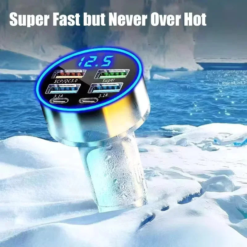 250W 6-Port PD QC3.0 Fast Car Charger – Digital Display Car Charger Adapter Babs