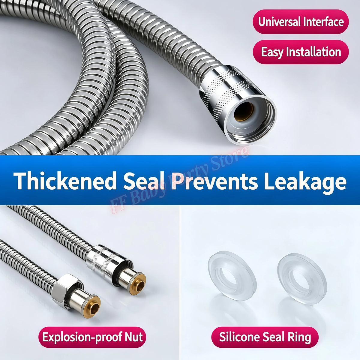 Flexible Stainless Steel Shower Hose – Waterproof Bathroom Pipe Shower Plumbing Hose Babs