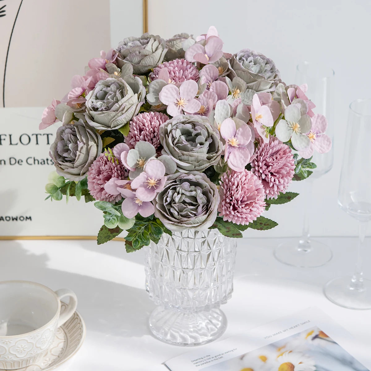 Silk Peony Chrysanthemum Artificial Flowers – Wedding & Home Décor Artificial Flower Bouquet Babs