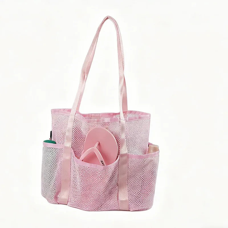 Mesh Beach Bag Large Capacity Multi-Pocket Tote Mesh Beach Tote Babs